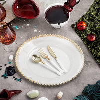 Offre Spéciale – Assiettes de Présentation Modernes et Durables en Plastique Transparent Perlé avec Bord Doré, Façonnées à la Main, Écologiques, de Luxe, 7/10 Pouces, Motif Fruits