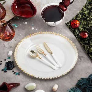 Offre Spéciale – Assiettes de Présentation Artisanales en Plastique Transparent avec Bord Doré, 7/10 Pouces, Motif Perles, Modernes et Durables, pour Fruits, Mariages et Fêtes - Product Image 3