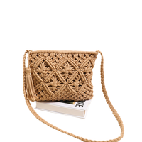 Bolso de Hombro Bohemio de Macramé para Invierno y Verano, Nuevo Bolso de Playa Personalizado Tejido a Crochet con Borlas y Cierre de Cremallera de Poliéster