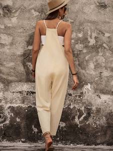 Mono de cintura alta ajustable con correa para el hombro para mujer, mono informal <span class=keywords><strong>Rom</strong></span>, Mono de Yoga de punto Vintage transpirable para verano - Product Image 2