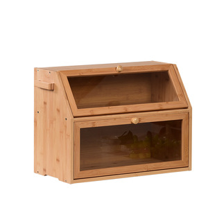 Boîte à pain double couche en bambou Defeng 50x37x25x15cm, rangement de cuisine pour pain, fruits, desserts, gâteaux - Product Image 4