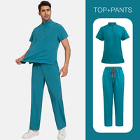 Ensembles de tenues médicales respirants extensibles dans les quatre sens, avec haut à col montant zippé à manches courtes et pantalon droit à cordon de serrage