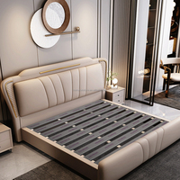 Lit en cuir capitonné classique, luxueux et moderne, confortable et moelleux, avec cadre en bois de pin durable et rangement, taille King