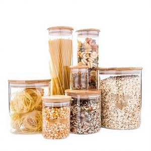 Venta al por Mayor de Frascos de Vidrio Transparentes de Borosilicato de 200 ml con Tapa de Madera para Almacenamiento en la Cocina - Product Image 2