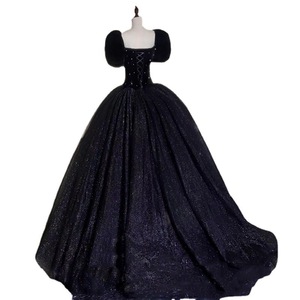 Black Ball Gown Sweetheart Neckline Empire Waist Glitter Taffeta Evening Dress Floor Length Formal Party Wear - Product Image 5