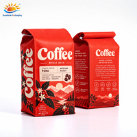 Sacs à café en aluminium plastique à soufflets latéraux, qualité alimentaire, avec fermeture à boucle métallique, emballage de café imprimé sur mesure