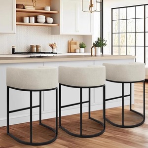 Tabourets <span class=keywords><strong>de</strong></span> <span class=keywords><strong>bar</strong></span> modernes à dossier haut, fauteuils en tissu lin avec structure métallique pour hôtels, salles à manger, îlots <span class=keywords><strong>de</strong></span> cuisine et usage commercial - Product Image 2