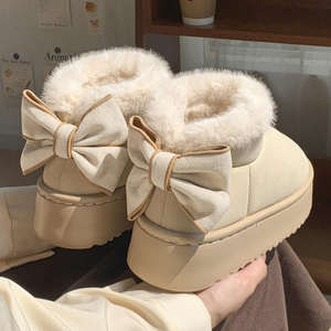 Nouvelles bottes de neige tendance pour femmes, en coton, à bouche Mao, à nœud, semelle épaisse en EVA, antidérapantes, toutes saisons, doublées de polaire, chaudes - Product Image 4