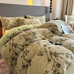 Juego <span class=keywords><strong>de</strong></span> cama <span class=keywords><strong>de</strong></span> invierno <span class=keywords><strong>de</strong></span> cuatro piezas <span class=keywords><strong>de</strong></span> terciopelo <span class=keywords><strong>de</strong></span> doble cara 100% poliéster, con edredón, sábana <span class=keywords><strong>de</strong></span> coral y faldón <span class=keywords><strong>de</strong></span> cama, cálido y con diseño <span class=keywords><strong>de</strong></span> plantas. - Product Image 5