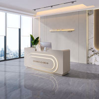 Bureau d'accueil moderne et durable en bois avec éclairage LED pour salon de beauté, hôtel et école - Comptoir commercial personnalisable