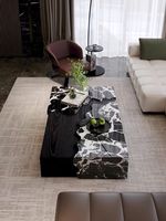 Table basse en marbre rectangulaire de luxe, design moderne et artistique, pour salon, ambiance haut de gamme