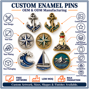 Badges et épingles nautiques personnalisés en métal, laiton antique, argent, émail 3D en relief, vente en gros OEM ODM - Product Image 4