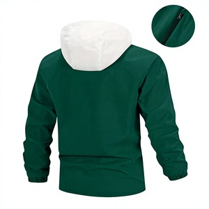 Men's Green White Color Block Hooded Quarter Zip Eco-friendly Fleece Windproof Jacket Casual Outerwear Winter Wear Polyester - Product Image 2