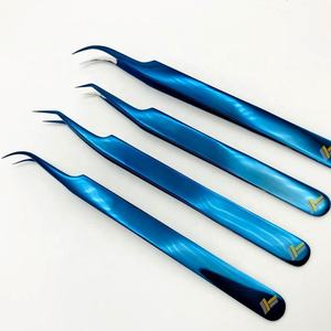 Pinzas de pestañas de precisión puntiagudas azules de Plasma profesionales Extensión de pestañas de acero inoxidable japonés con logotipo personalizado de alta calidad - Product Image 2