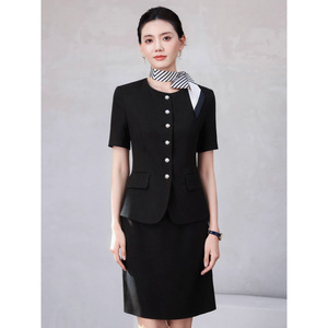 Airline Uniform Women Short Sleeve Jacket Skirt Set <b>Professional</b> Summer Workwear For Flight Attendant Commute - Product Image 1