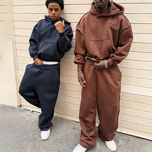 Ensemble de survêtement personnalisé en coton épais 100% pour homme, deux pièces, coupe ample et oversize, comprenant un sweat <span class=keywords><strong>à</strong></span> capuche et un pantalon de survêtement, style pull-over et coupe carrée - Product Image 3