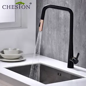 Watermark Cheston ACS Sederhana Busur Tinggi Matte Hitam Kitchen Sink Air Mixer Tekan Tarik Keluar Keran Dapur