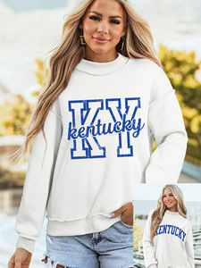 Sudadera Blanca con Logo de Kentucky KY para Mujer, Cuello Redondo, Corte Regular, Tejido de Algodón, Estilo Urbano Holgado, Ropa de Otoño - Product Image 3