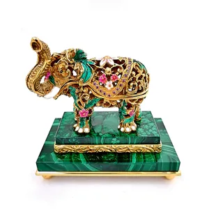 半貴石マラカイトジュエリーボックス「象」装飾収納宝箱高級装身具箱宝箱
