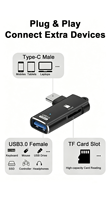 Lector de Tarjetas OTG USB-C 2 en 1 con Interfaz USB 3.0 y Ranura para Tarjetas TF para Móviles, Laptops, Tablets, Ratones, Teclados, SSD y Memorias USB