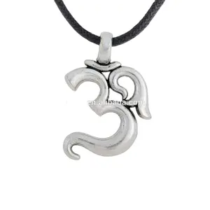 Yoga Necklace Antique Silver Plating Om Pendant With Leather Necklace