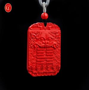 Collier pendentif Bagua en cinabre naturel - Chaîne en corde tendance Certifié par un tiers Pierre <span class=keywords><strong>de</strong></span> naissance <span class=keywords><strong>de</strong></span> juillet Équilibre énergétique <span class=keywords><strong>Sagesse</strong></span> Bouddhisme - Product Image 1