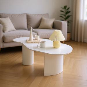 Mesa de Centro Funky 47 de Madera Estilo Japandi, Diseño Moderno Blanco para Sala de Estar - Product Image 2