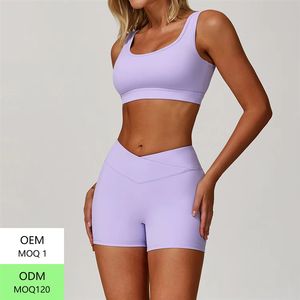 Vêtements de <span class=keywords><strong>sport</strong></span> de qualité supérieure, soutien-gorge de <span class=keywords><strong>sport</strong></span> uni pour la course à pied, short de <span class=keywords><strong>sport</strong></span> en V, ensemble de yoga 2 pièces pour femmes - Product Image 3