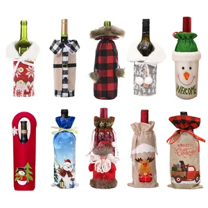 Decorative Christmas Wine Bottle Cover Bags Merry Christmas Decor For Home 2022 Christmas Ornaments Xmas Gift New Year 2023