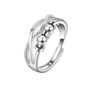 Anillo Giratorio de Cuentas de Cobre con Baño de Oro Blanco, Ajustable, Antiestrés, para la Ansiedad, Diseño de Joyería de Moda - Product Image 1