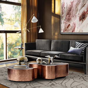 Table basse Wave de luxe en cuivre poli à la main avec miroir noir Design curviligne pour table basse de salon moderne - Product Image 5