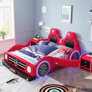 Nouveau lit de voiture pour enfants JINS pour garçons lit double/pleine grandeur en bois moderne rembourrage en microfibre mobilier de chambre à coucher confortable et doux - Product Image 2