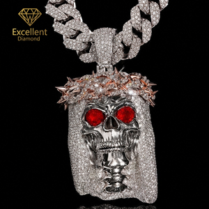 Pendentif Tête <span class=keywords><strong>de</strong></span> <span class=keywords><strong>Mort</strong></span> Sertie <span class=keywords><strong>de</strong></span> Pierres Rouge Yeux Couronne d'Épines Bijoux Hip Hop pour Hommes Streetwear Quotidien et Spectacles <span class=keywords><strong>de</strong></span> Rap - Vente Flash - Product Image 1