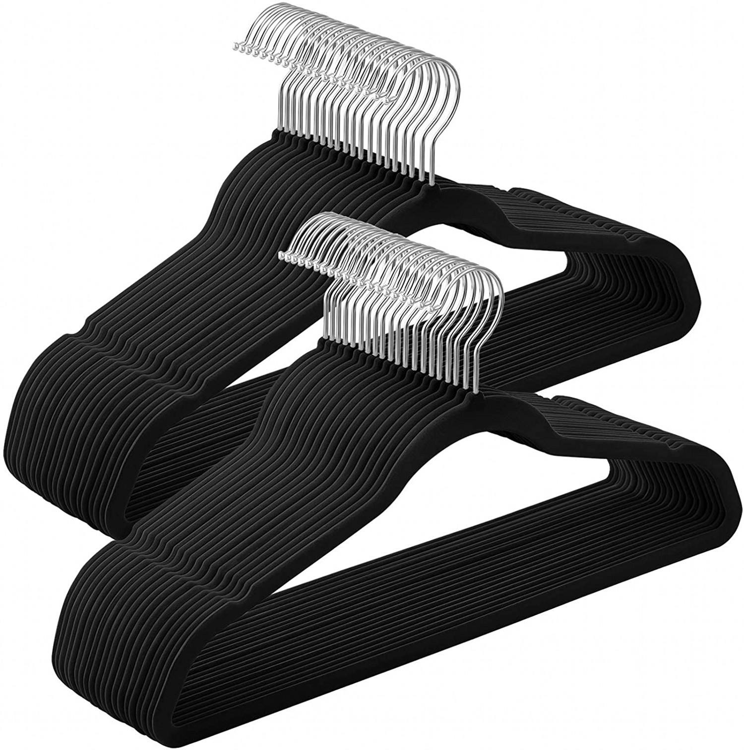 Premium 50-Pack Black Slim Coat Hangers Space-Saving Non-Slip