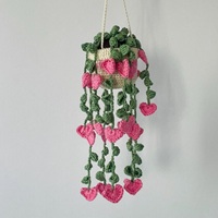 Planta Colgante de Glicinia Hecha a Mano con Ganchillo, Flor Rosa, Decoración para el Hogar, Flor de Hilo Hecha a Mano, Adorno para Pared o Ventana