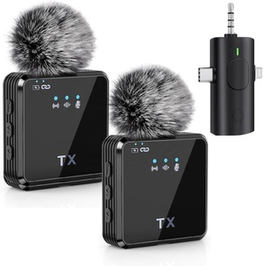 2mic 3 in1 không dây Lavalier Microphone điện thoại di động vlog <span class=keywords><strong>video</strong></span> ghi âm phỏng vấn phát thanh truyền hình ve áo Micro không dây Mic - Product Image 2