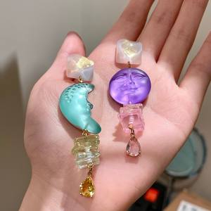 Pendientes de Cristal, Pendientes Colgantes con Diseño de Luna y Amatista, Estilo Bohemia, para Uso Diario de Mujer, Plata 925 - Product Image 4