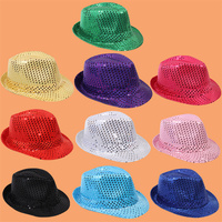 Chapeau à paillettes en gros, chapeau Fedora occidental à paillettes, chapeaux de danse scintillants pour les fêtes du Nouvel An, accessoire de costume de cosplay