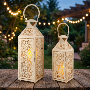 Lot de 2 lanternes à bougies vintage en fer blanc, décoratives pour table ou à suspendre, portables, pour la maison et le jardin, idéales pour Noël, les fêtes dans le salon et les mariages - Product Image 3