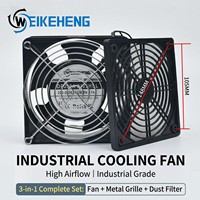 Ventilateur de refroidissement industriel 3-en-1, kit haute performance, 12038, 220-240V AC, ventilateur axial avec grille métallique, filtre anti-poussière, ventilateur de refroidissement à onduleur