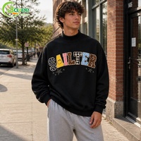 Sweat-shirt à col montant en coton épais avec logo personnalisé, patch brodé, col rond, sweat-shirt oversize pour homme