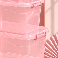 Boîte de rangement en plastique PP transparent rose sans BPA avec couvercle, bac organisateur pour promotion, vente en gros OEM