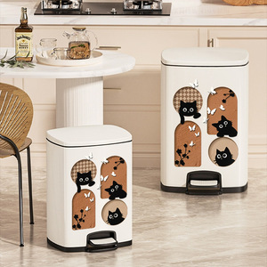 Waste Bin Rectangular 12L White Pattern <b>Step</b> On Indoor <b>Kitchen</b> Bathroom Living Room Bedroom Trash Can - Product Image 1
