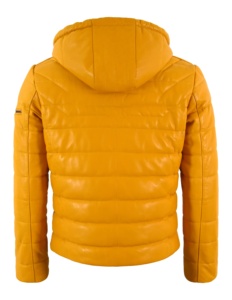 Custom 100% Genuine <b>Yellow</b> <b>Puffer</b> Nappa Hooded Leather Men’s <b>Jacket</b> Warm Lining Private Label OEM Premium Winter Outerwear - Product Image 3