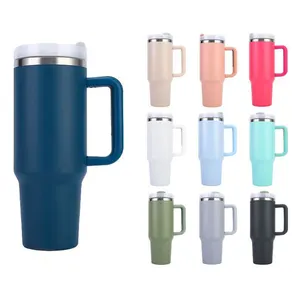 Custom 40 oz Adventure Quencher Insulated Stainless Steel Cup 40oz Tumbler with Handle Reusable Car Straw Cups Coffee Mug