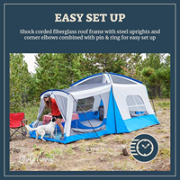 Tente de camping convertible 8 personnes, double couche, armature en acier renforcé, 100% polyester résistant aux intempéries, avec moustiquaire intégrée