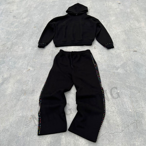 OEM Men's Multicolour Rhinestone Heavyweight Sweatsuit Embossed Hoodie And <b>Sweatpants</b> <b>Sets</b> - Product Image 2