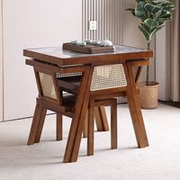 Table et chaises de salle à manger en bois massif avec dossier en rotin vintage, vente chaude, style américain, café, restaurant, bistrot, cafétéria