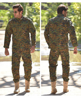 Ensemble uniforme tactique camouflage pour homme en polyester/coton Rip-Stop avec genouillères renforcées et poignets ajustables pour la randonnée et le travail en extérieur