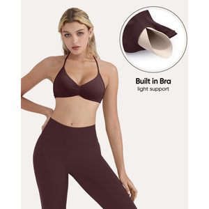 Sujetador deportivo FOXA Halter con relleno, tiras y espalda abierta, top corto para entrenamiento y gimnasio para mujer - Product Image 3